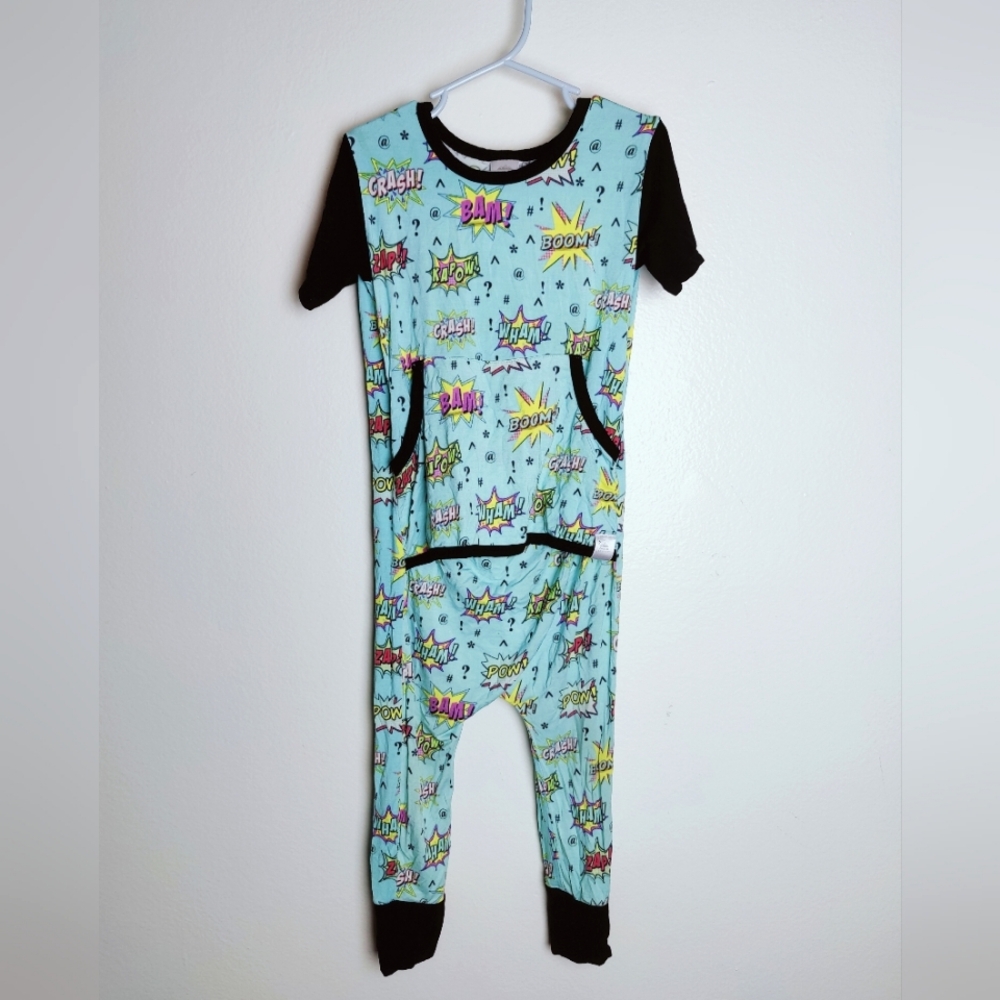 Ready Set Romper Change-A-Roo Front Opening Romper Onesie, Comics Print, Sz 3-4T